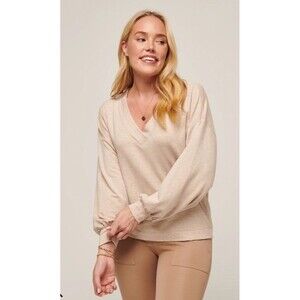 Travis Mathew Womens M Cloud Terry V-neck Top Sweatshirt Cream Color